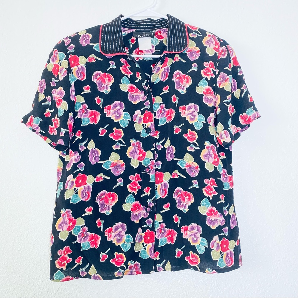 🍓 Carole Little Petites Vintage Floral Cottagecore Buttoned Blouse 6